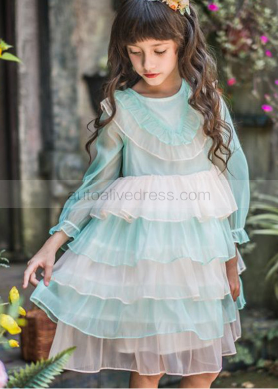 Tiffany Blue Soft Yarn Layered Flower Girl Dress Tiffany Blue Soft Yarn Layered Flower Girl Dress